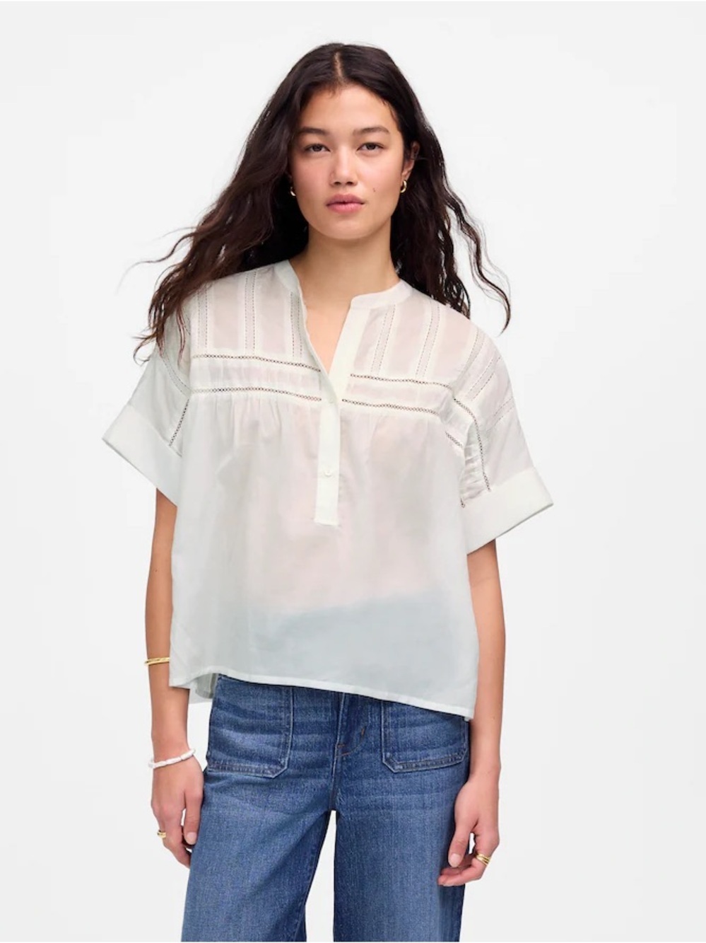 Madewell Lace-Inset Pintucked Henley Top